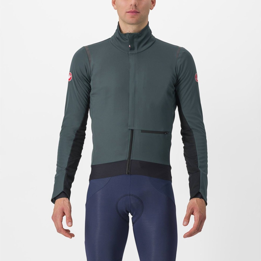 Castelli ALPHA DOPPIO ROS Men Jackets Green / Black | 7034JNOQG