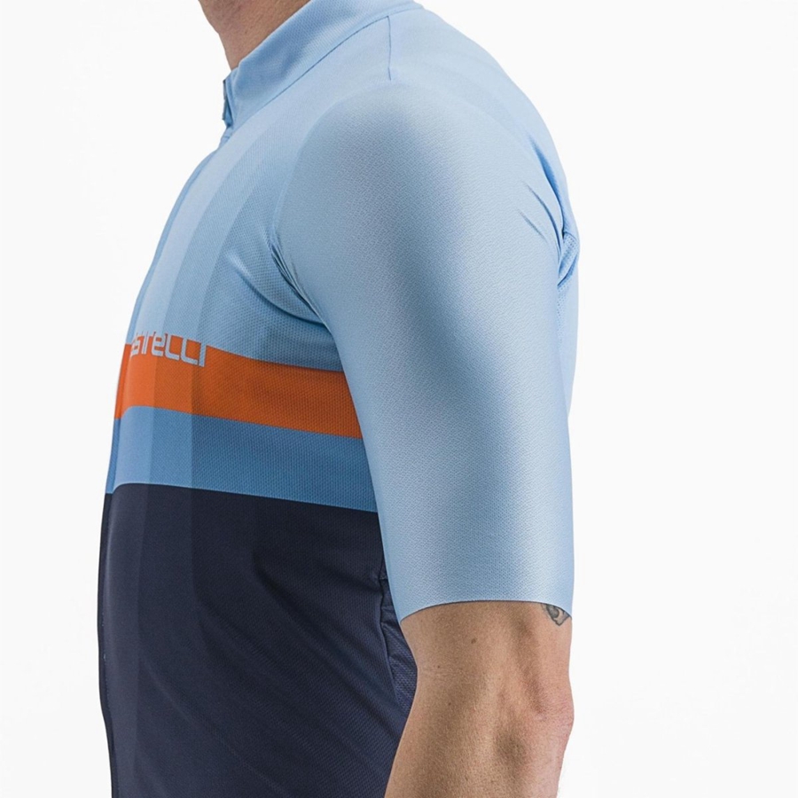 Castelli A BLOCCO Men Jersey Blue / Deep Red Orange | 7531EYMVQ