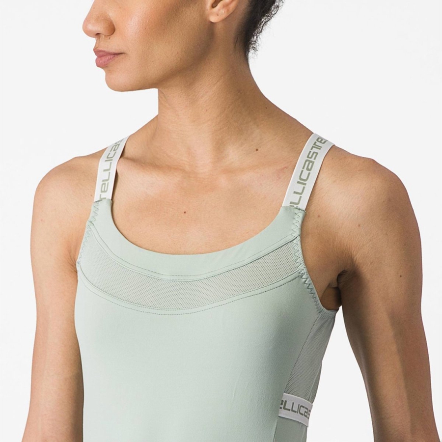 Castelli BAVETTE TOP Women Jersey Green / White | 3952ZEWVS