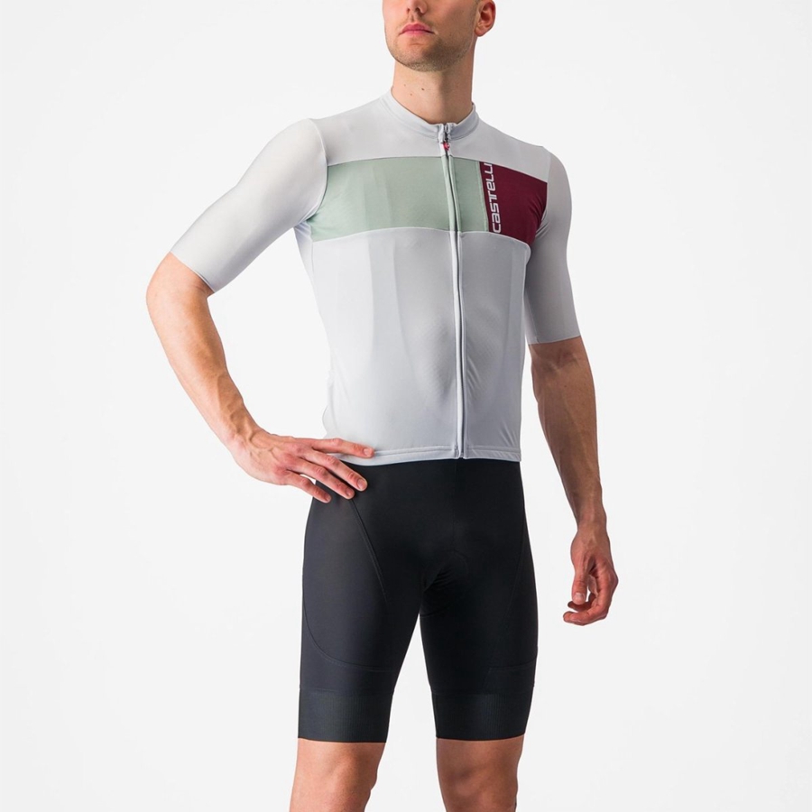 Castelli PROLOGO 7 Men Jersey Silver Grey / Green | 5483BYQXC