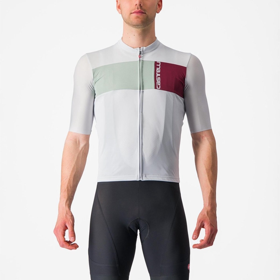 Castelli PROLOGO 7 Men Jersey Silver Grey / Green | 5483BYQXC