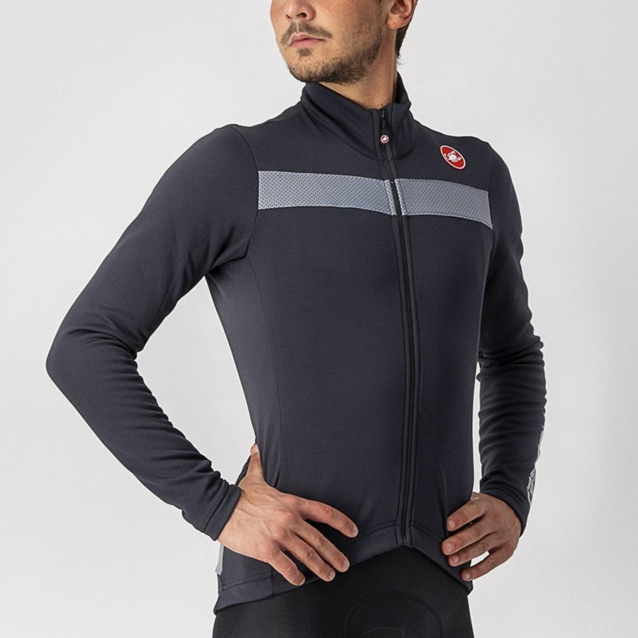 Castelli PURO 3 FZ Men Jersey Black / Silver | 6047IESZJ