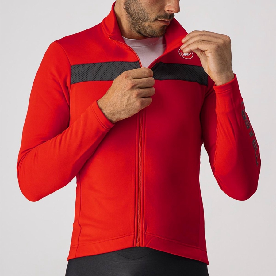 Castelli PURO 3 FZ Men Jersey Red / Black | 4651RYUEQ