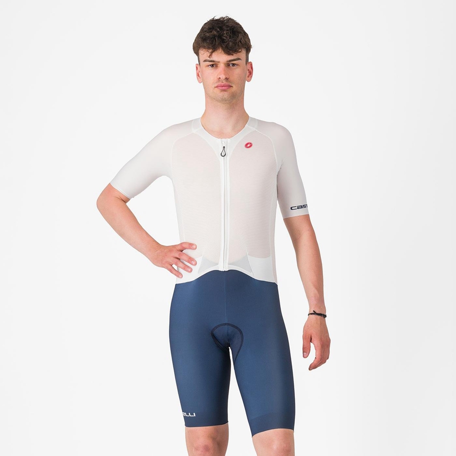 Castelli SANREMO BTW X2 Men Speedsuits White Blue | 8475ZHAKP