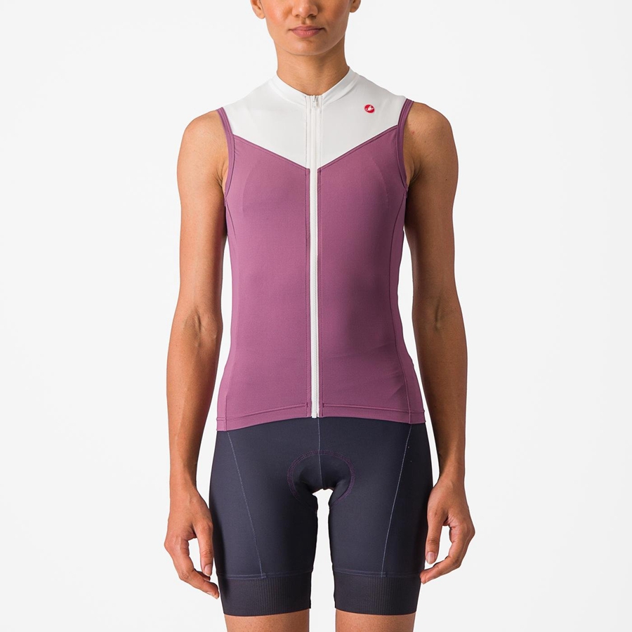 Castelli SOLARIS SLEEVELESS Women Jersey Deep Purple / White | 9860DFUWM