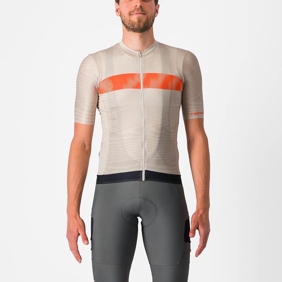 Castelli UNLIMITED ENDURANCE Men Jersey Silver / Orange Red | 7548SCJKG